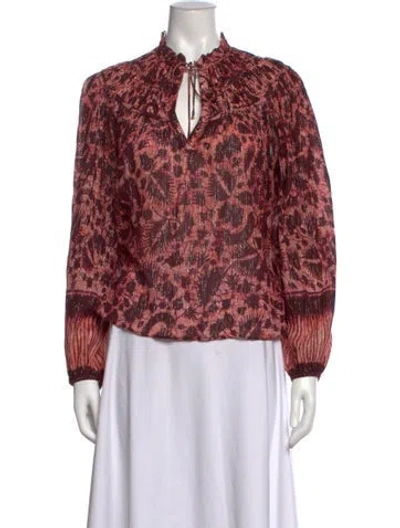 Pre-owned Ulla Johnson Printed Tie Neck Blouse In Pink