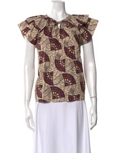 Pre-owned Ulla Johnson Printed Tie Neck Blouse In Purple