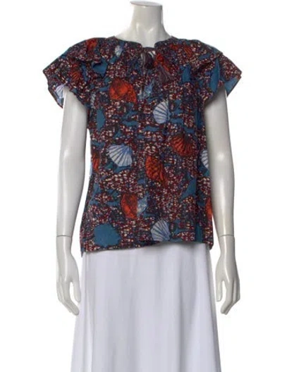 Pre-owned Ulla Johnson Printed Tie Neck Blouse In Red