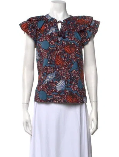 Pre-owned Ulla Johnson Printed Tie Neck Blouse In Red