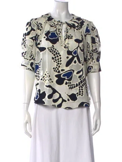 Pre-owned Ulla Johnson Printed Tie Neck Blouse W/ Tags