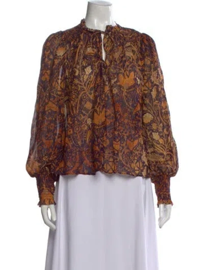 Pre-owned Ulla Johnson Printed Tie Neck Blouse W/ Tags In Multi