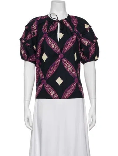 Pre-owned Ulla Johnson Printed Tie Neck Blouse In White
