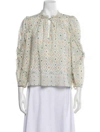 Pre-owned Ulla Johnson Printed Tie Neck Blouse In White