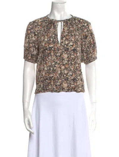 Pre-owned Ulla Johnson Printed Tie Neck Crop Top In Brown