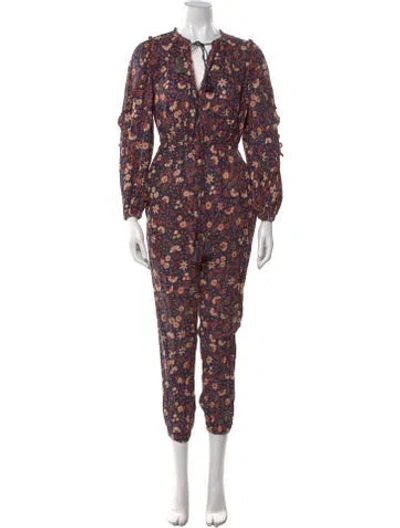 Pre-owned Ulla Johnson Printed Tie Neck Jumpsuit In Blue