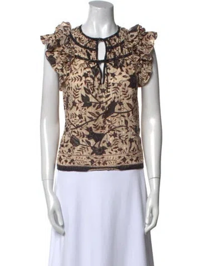 Pre-owned Ulla Johnson Printed Tie Neck Top In Black