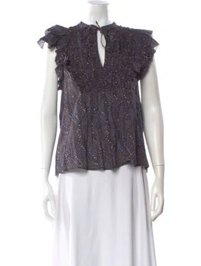 Pre-owned Ulla Johnson Printed Tie Neck Top In Black