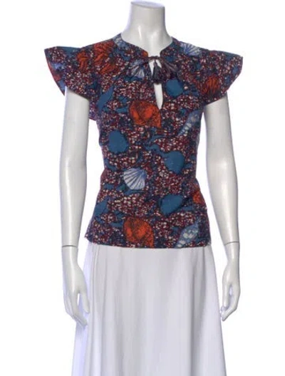 Pre-owned Ulla Johnson Printed Tie Neck Top In Multi