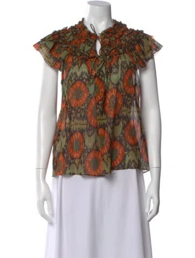 Pre-owned Ulla Johnson Printed Tie Neck Top In Multi
