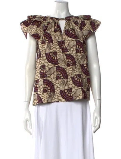 Pre-owned Ulla Johnson Printed Tie Neck Top In Purple