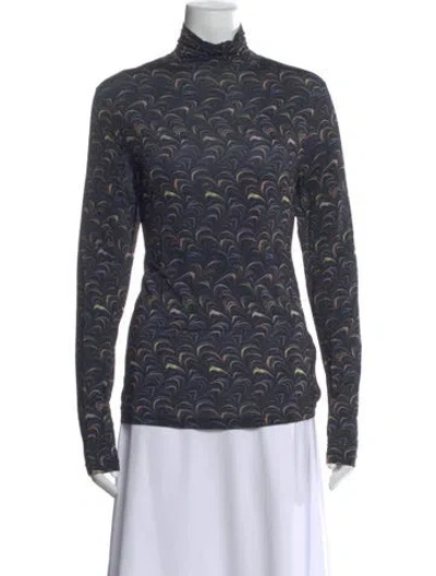Pre-owned Ulla Johnson Printed Turtleneck Top In Black