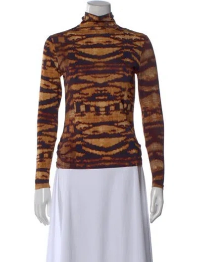 Pre-owned Ulla Johnson Printed Turtleneck Top In Brown