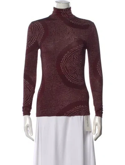 Pre-owned Ulla Johnson Printed Turtleneck Top W/ Tags In Burgundy