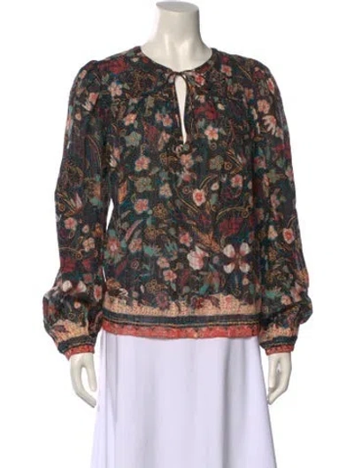 Pre-owned Ulla Johnson Printed V-neck Blouse In Black