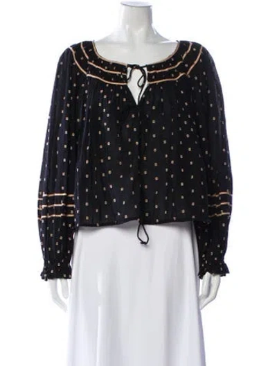 Pre-owned Ulla Johnson Printed V-neck Blouse In Black