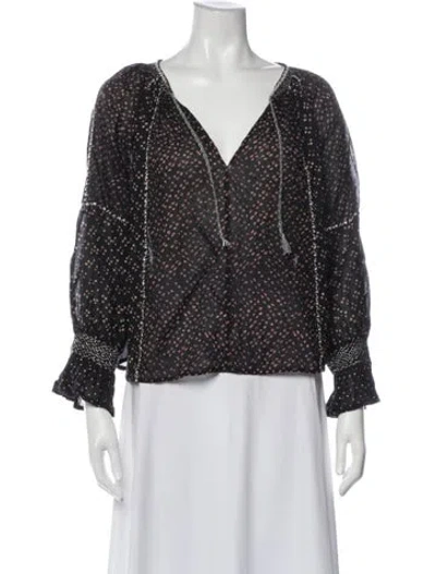 Pre-owned Ulla Johnson Printed V-neck Blouse In Black