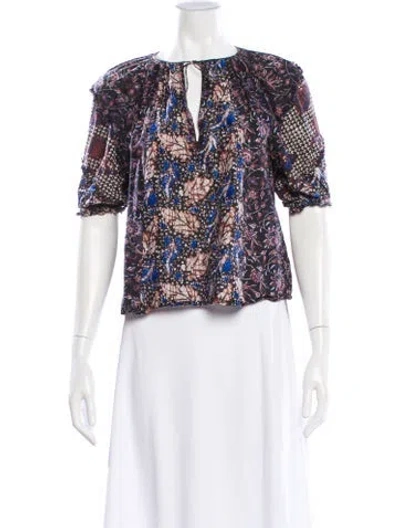 Pre-owned Ulla Johnson Printed V-neck Blouse In Black