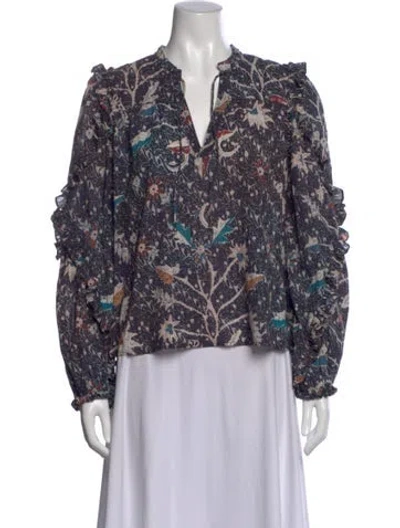 Pre-owned Ulla Johnson Printed V-neck Blouse In Black