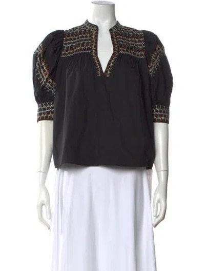 Pre-owned Ulla Johnson Printed V-neck Blouse In Black