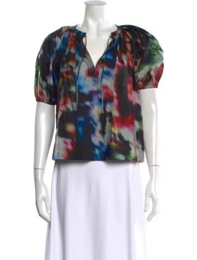 Pre-owned Ulla Johnson Printed V-neck Blouse In Black