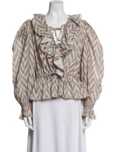 Pre-owned Ulla Johnson Printed V-neck Blouse In Blue