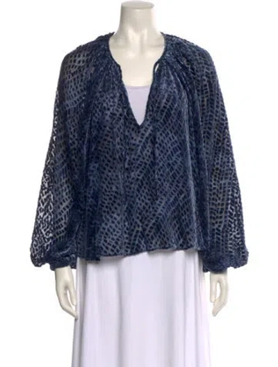 Pre-owned Ulla Johnson Printed V-neck Blouse In Blue