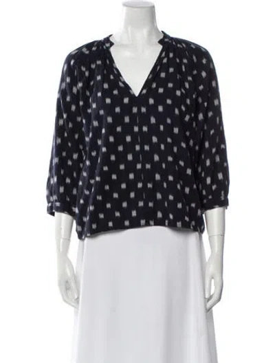 Pre-owned Ulla Johnson Printed V-neck Blouse In Blue