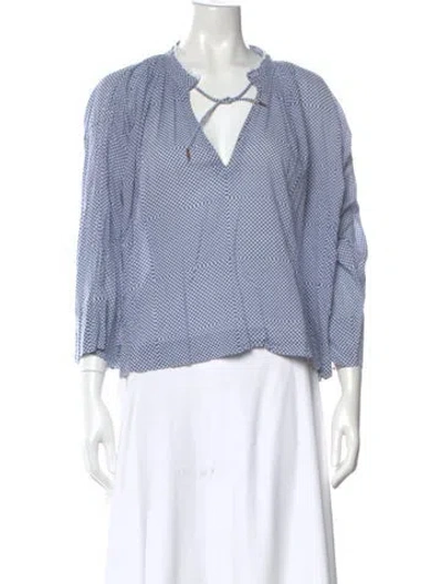 Pre-owned Ulla Johnson Printed V-neck Blouse In Blue
