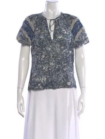 Pre-owned Ulla Johnson Printed V-neck Blouse In Blue