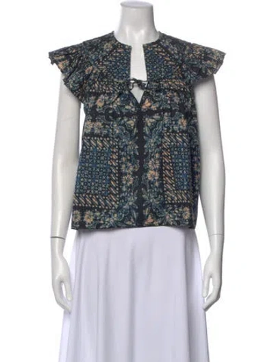 Pre-owned Ulla Johnson Printed V-neck Blouse In Blue