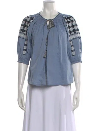 Pre-owned Ulla Johnson Printed V-neck Blouse In Blue