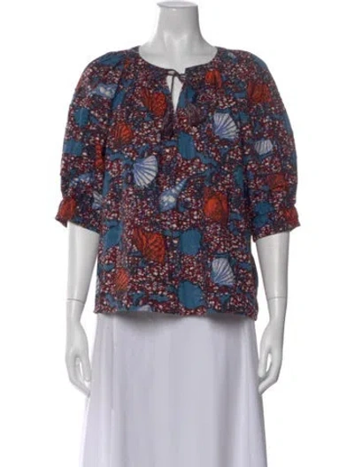 Pre-owned Ulla Johnson Printed V-neck Blouse In Blue