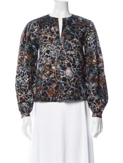 Pre-owned Ulla Johnson Printed V-neck Blouse In Blue
