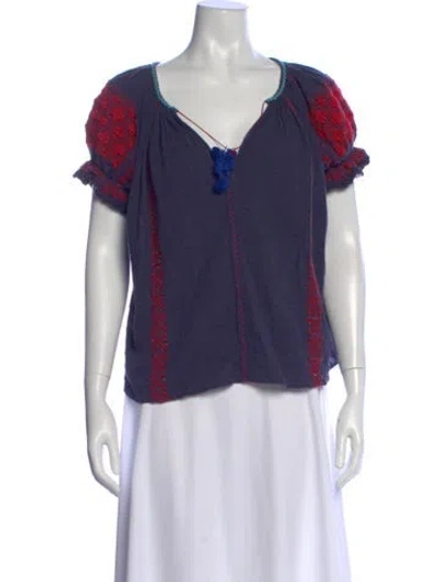 Pre-owned Ulla Johnson Printed V-neck Blouse In Blue
