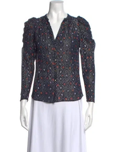 Pre-owned Ulla Johnson Printed V-neck Blouse In Blue