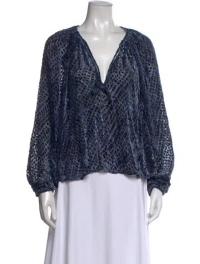 Pre-owned Ulla Johnson Printed V-neck Blouse In Blue