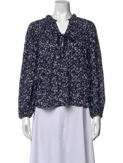 Pre-owned Ulla Johnson Printed V-neck Blouse In Blue