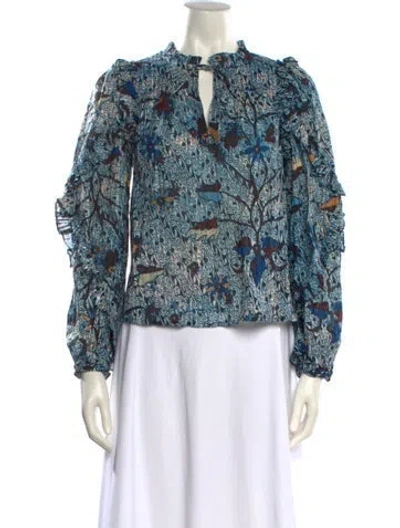 Pre-owned Ulla Johnson Printed V-neck Blouse In Blue