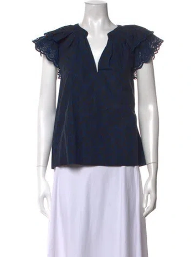 Pre-owned Ulla Johnson Printed V-neck Blouse In Blue