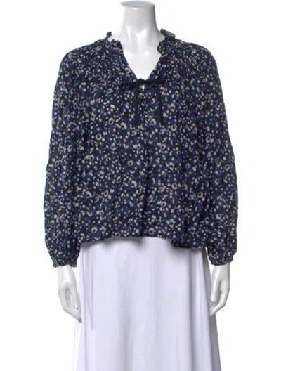 Pre-owned Ulla Johnson Printed V-neck Blouse In Blue