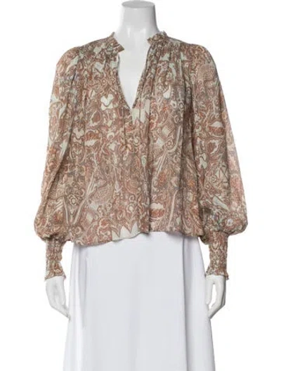 Pre-owned Ulla Johnson Printed V-neck Blouse In Brown