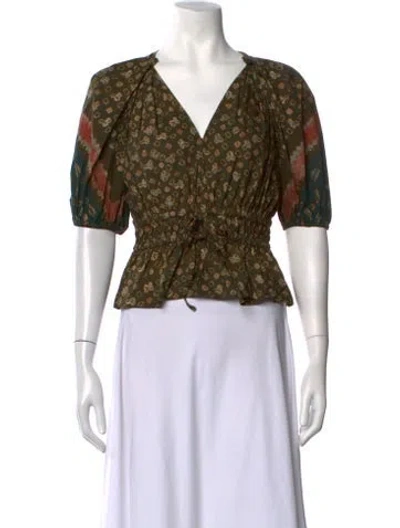 Pre-owned Ulla Johnson Printed V-neck Blouse In Brown