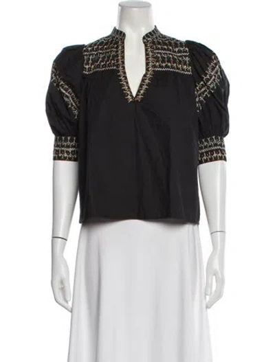Pre-owned Ulla Johnson Printed V-neck Blouse In Gray