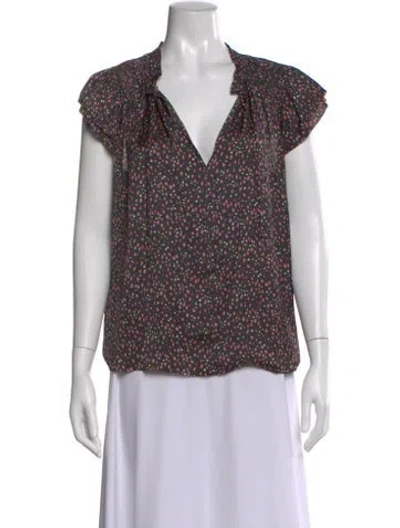 Pre-owned Ulla Johnson Printed V-neck Blouse In Gray