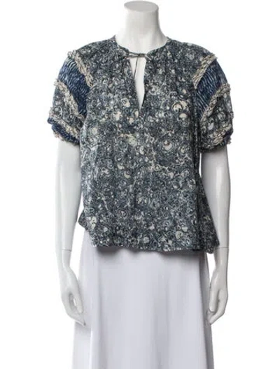Pre-owned Ulla Johnson Printed V-neck Blouse In Green