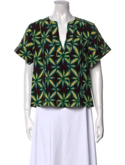 Pre-owned Ulla Johnson Printed V-neck Blouse In Green