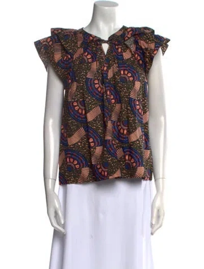 Pre-owned Ulla Johnson Printed V-neck Blouse In Green