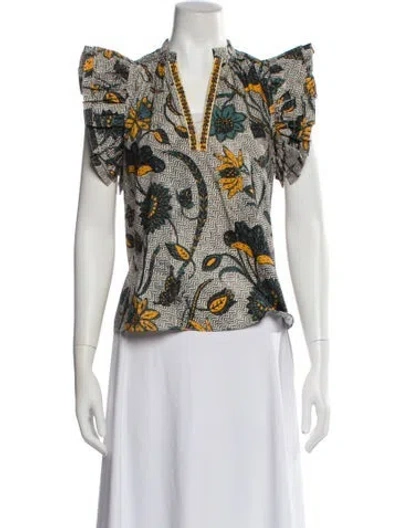 Pre-owned Ulla Johnson Printed V-neck Blouse In Green