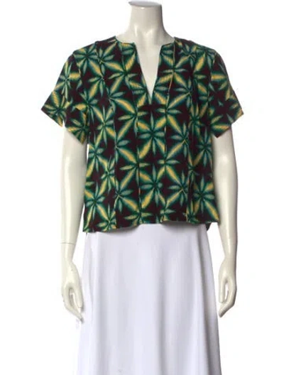 Pre-owned Ulla Johnson Printed V-neck Blouse In Green